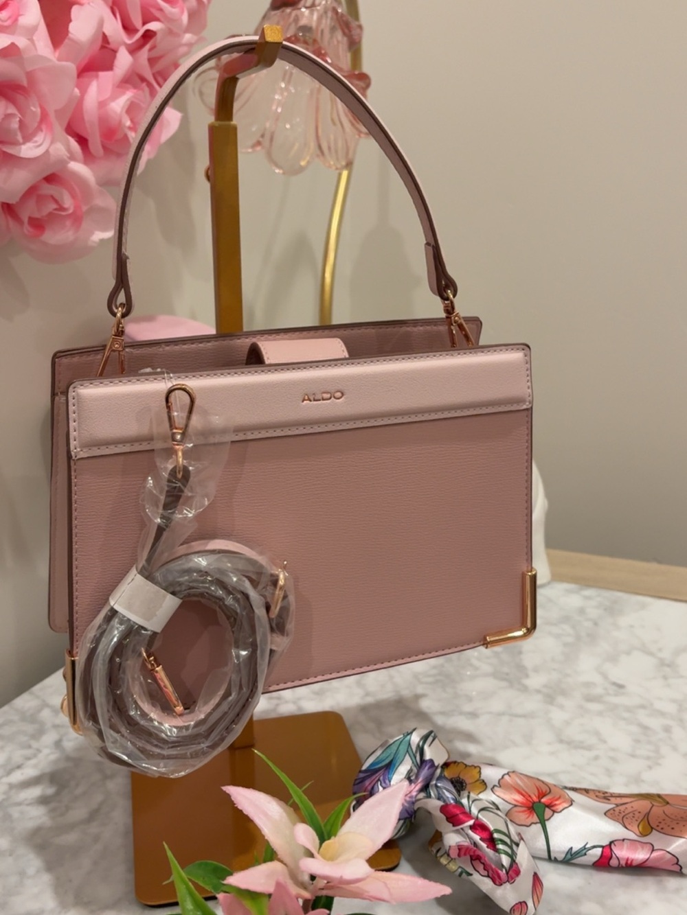 ALDO Pink Structured Top-Handle Bag